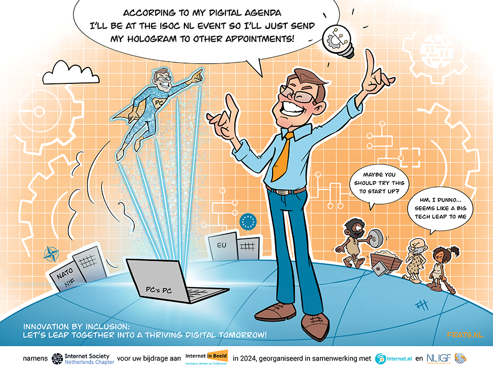 Cartoon van Prins Constantijn en zijn inzet voor innovatie en technologie