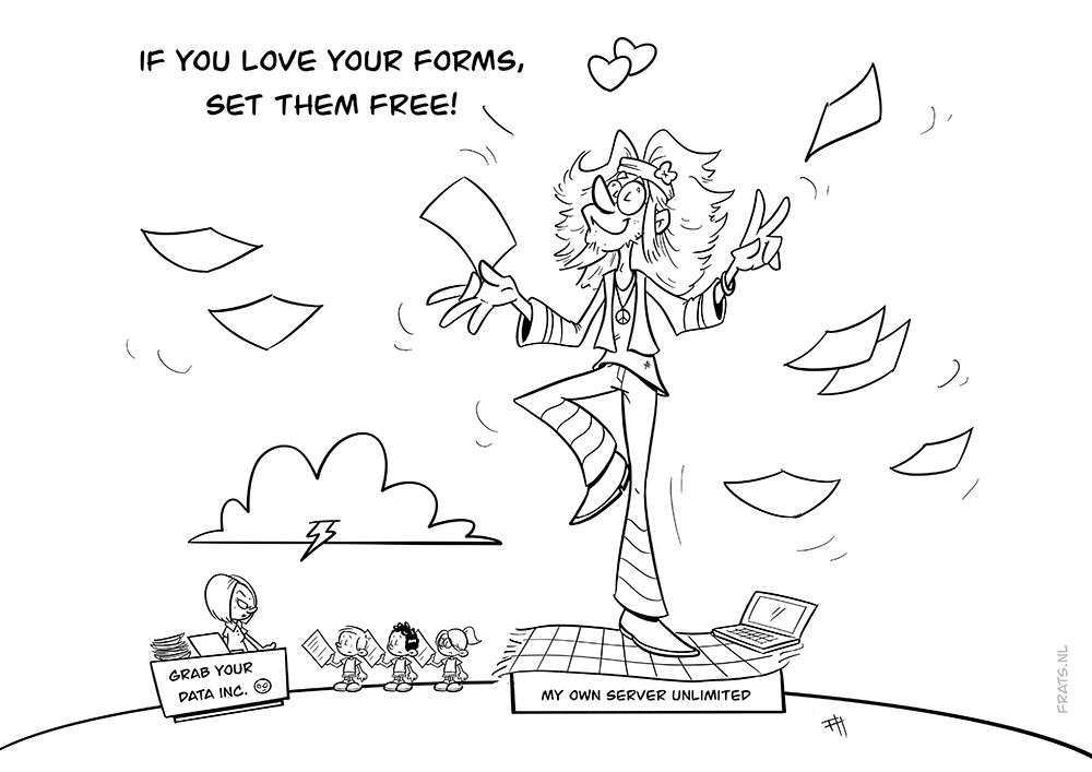 Cartoon over een gebruiksvriendelijke open-source oplossing voor het beheren van online formulieren