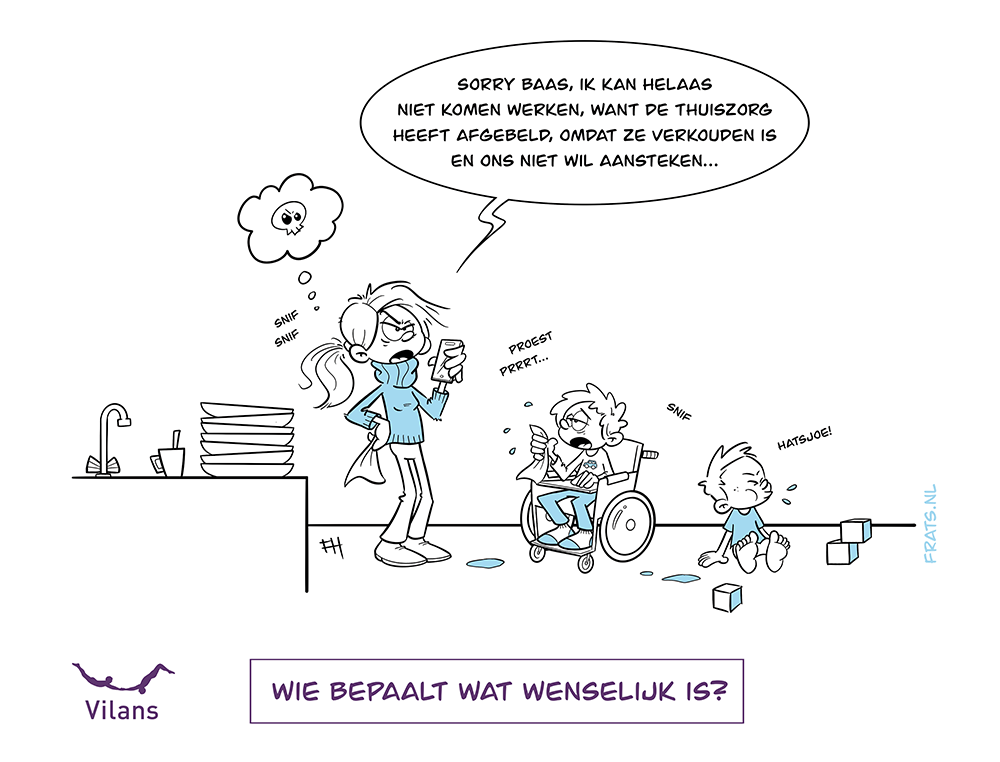 Cartoon over verschillende wensen ten aanzien van thuiszorg
