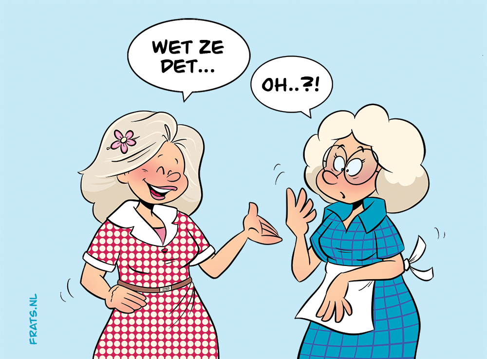 Illustratie van twee dames die met elkaar kletsen voor een informatiebord in Kessel